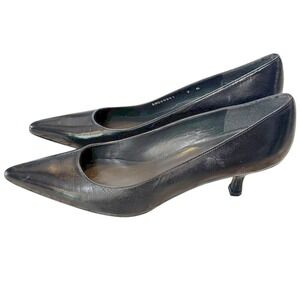 Stuart Weitzman Black Leather Pointed Toe Kitten Heel Pumps Size 9N